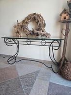 Ijzeren Sidetable met glazen plaat, Huis en Inrichting, Tafels | Sidetables, Ophalen, 100 tot 150 cm, Zo goed als nieuw, 25 tot 50 cm