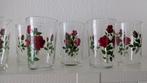 Retro Vintage glazen met rode rozen, Ophalen of Verzenden, Zo goed als nieuw, Frisdrankglas