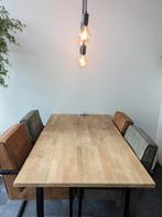 Eettafel van eikenhout - Merk Woood met zwartmetalen U-poten, Huis en Inrichting, Tafels | Eettafels, Ophalen, Gebruikt, Eikenhout