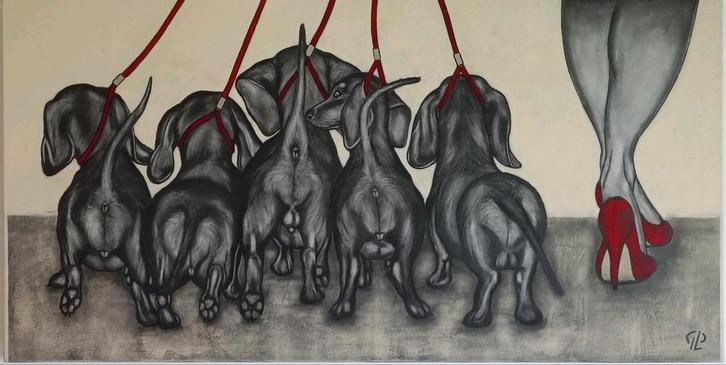 Origineel nieuw van maker Groot Honden Schilderij Teckels, Antiek en Kunst, Kunst | Schilderijen | Modern, Ophalen