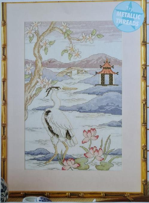 Kraanvogel aan Japans meer borduurpatroon, Hobby en Vrije tijd, Borduren en Borduurmachines, Nieuw, Patroon, Handborduren, Ophalen