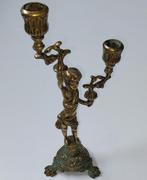 Messing kandelaar met Engel en twee gebogen armen, Ophalen of Verzenden, Koper of Brons