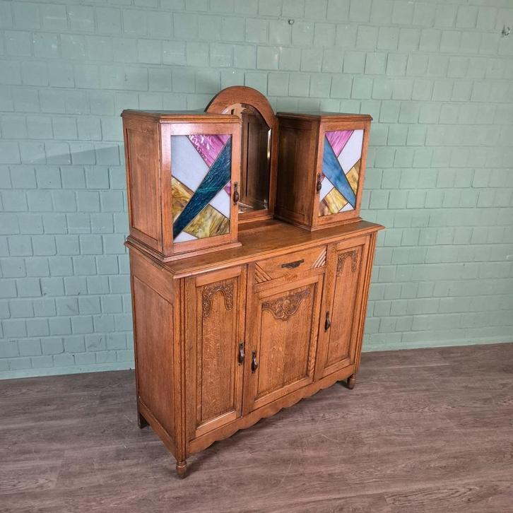 27414 Buffetkast Art-Deco 1930 Eiken, Huis en Inrichting, Kasten | Buffetkasten, Gebruikt, 150 tot 200 cm, 100 tot 150 cm, 25 tot 50 cm