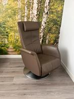 Nette Prominent Relaxfauteuil Taupe Leer Draaibaar S/M, Huis en Inrichting, Fauteuils, Ophalen, Minder dan 75 cm, Leer, Zo goed als nieuw