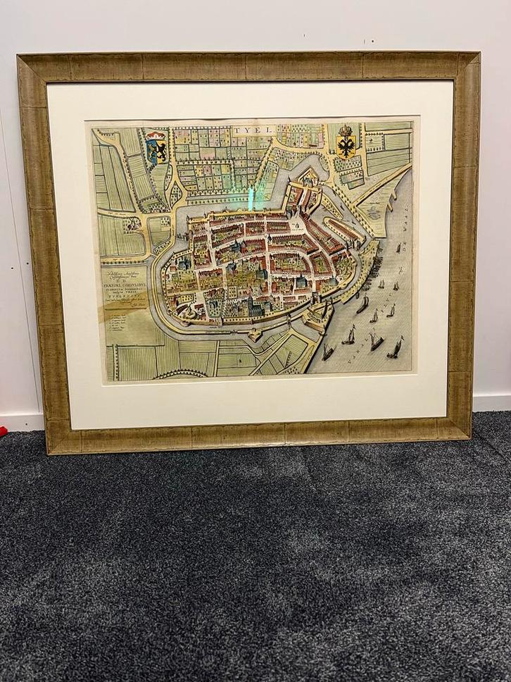 Joan Blaeu Stadsplattegrond Tiel 1649 Ingelijst, Antiek en Kunst, Kunst | Litho's en Zeefdrukken, Ophalen