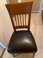 Houten Stoel met Lederen Zitting, Huis en Inrichting, Stoelen, Gebruikt, Bruin, Ophalen of Verzenden, Eén