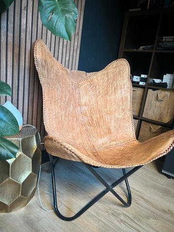 Vintage Leren Vlinderstoel fauteuil beschikbaar voor biedingen