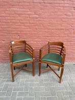 Antieke teakhouten stoelen met een fraaie groene zitting, Ophalen of Verzenden, Overige kleuren, Hout