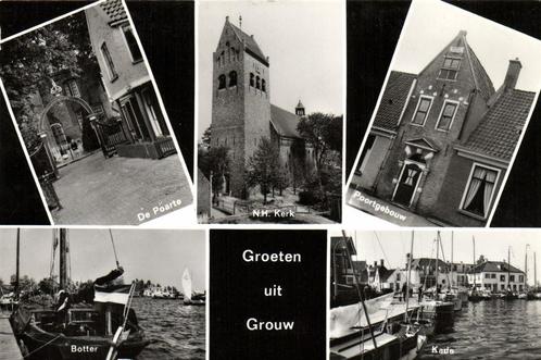Groeten uit Grouw - 5 afb o.a. Kade botter - 1969 gelopen, Verzamelen, Ansichtkaarten | Nederland, Gelopen, Overijssel, 1960 tot 1980