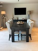 Prachtige eettafel met 6 gecapitonneerde stoelen ecru, Ophalen, 200 cm of meer, 50 tot 100 cm, Zo goed als nieuw
