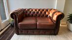 Chesterfield bank bruin leer patina sofa, Ophalen, 75 tot 100 cm, Leer