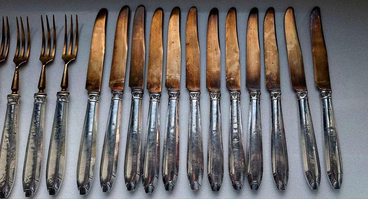 Antiek dessert bestek zilver messing 19e eeuw Frankrijk, Antiek en Kunst, Antiek | Bestek, Ophalen of Verzenden