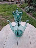 Groen geblazen kristal glazen olijfolie en azijn fles, Ophalen of Verzenden, Minder dan 50 cm, Groen, Glas