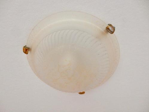 vintage plafonnière plafondlamp glas gematteerd 30 cm, Huis en Inrichting, Lampen | Plafondlampen, Zo goed als nieuw, Glas, Metaal