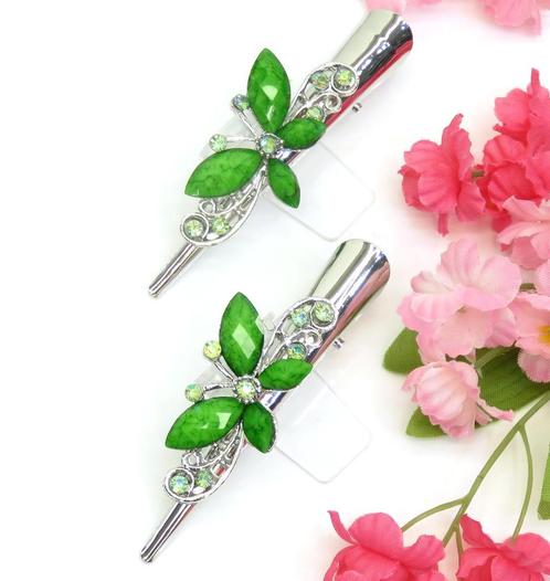 2 Duckklemmen met mooie groene strass stenen vlinders., Sieraden, Tassen en Uiterlijk, Overige Accessoires, Nieuw, Ophalen of Verzenden