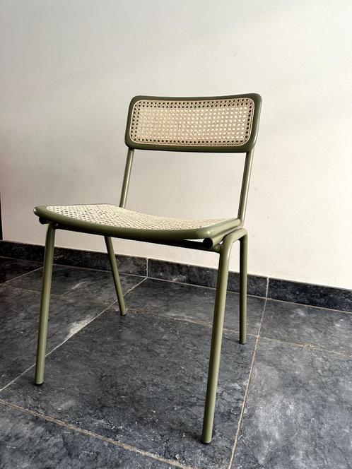 Eetkamerstoel Zuiver Jort (groen), Huis en Inrichting, Stoelen, Zo goed als nieuw, Eén, Hout, Metaal, Riet of Rotan, Overige kleuren