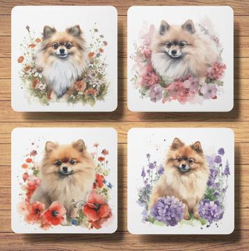 Pomeranian Aquarel onderzetters met houder beschikbaar voor biedingen