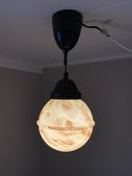 Vintage jaren 30 geel marmer glas hanglamp uit Denemarken, Gebruikt, Art deco, Ophalen of Verzenden, Glas