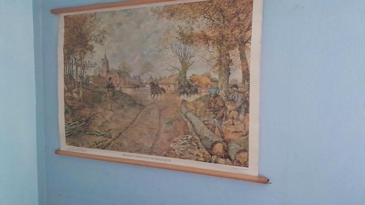Brabants Dorp 15e Eeuw Schoolplaat, Antiek en Kunst, Antiek | Schoolplaten, Geschiedenis, Ophalen of Verzenden