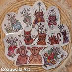 Kunst Illustratie Stickers o.a. fantasy kat en witte herders, Ophalen of Verzenden, Nieuw