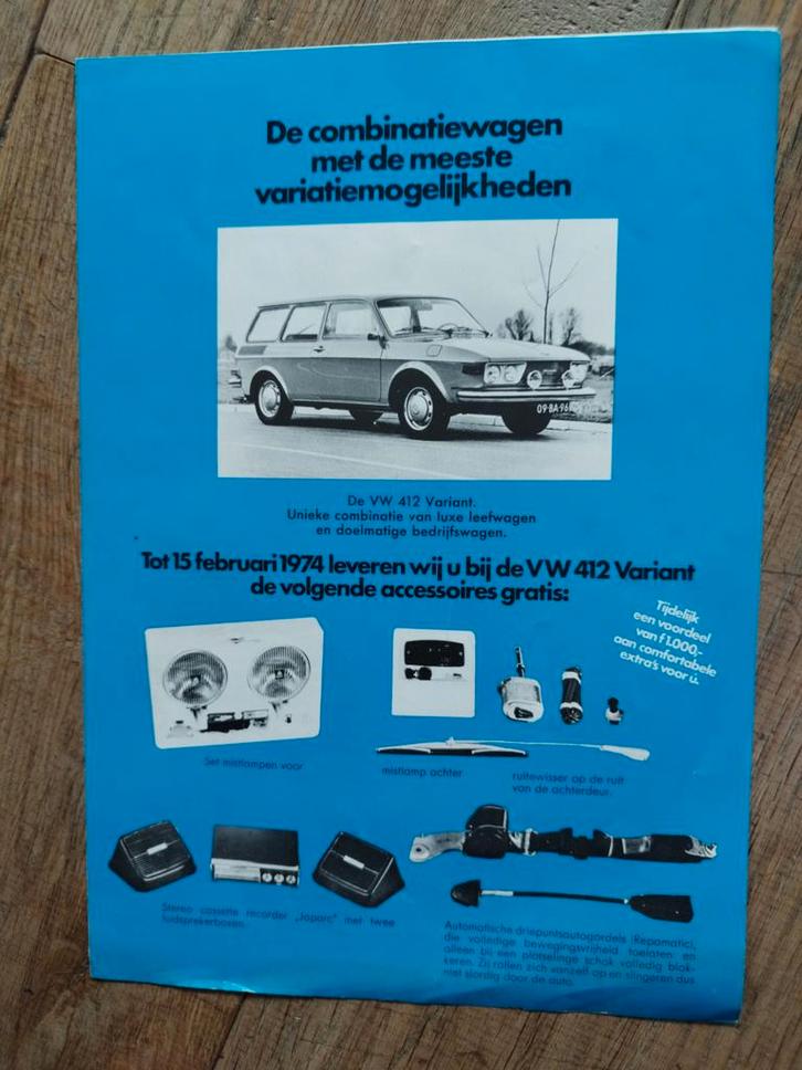 VW 412 Variant Accessoires Brochure - 1974, Boeken, Auto's | Folders en Tijdschriften, Zo goed als nieuw, Volkswagen, Ophalen of Verzenden