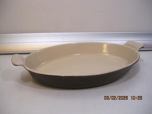 le creuset 32 ovenschaal 37,5 cm max lang (373), Ophalen of Verzenden, Zo goed als nieuw, Gietijzer, Overige typen