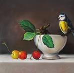 Alfonso Moreno pimpelmees en kersen op paneel., Antiek en Kunst, Kunst | Schilderijen | Klassiek, Ophalen of Verzenden