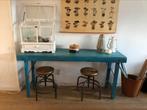 Mooie Indiase blauwe sidetable / tafel/ markttafel, Gebruikt, Ophalen, Bureau