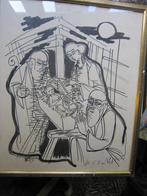 DUITSE ?? Tekening/Houtsnede v Christus geb in in een Stal, Antiek en Kunst, Kunst | Schilderijen | Klassiek, Ophalen of Verzenden