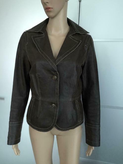 D176 Echt-leren jasje mt. 38=M blazer bruin jas colbert leer, Kleding | Dames, Jasjes, Kostuums en Pakken, Zo goed als nieuw, Jasje
