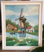 Schilderij molen aan het water. Door W van Oord/Oort, Antiek en Kunst, Kunst | Schilderijen | Klassiek, Ophalen of Verzenden