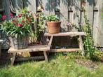Tuinbankje etagière plantenkruk steigerhout, Ophalen, Gebruikt, Hout