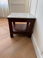 Bijzettafel hout met marmerblad, Huis en Inrichting, Tafels | Bijzettafels, Minder dan 55 cm, Gebruikt, Rechthoekig, Hout