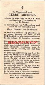 Miedema Gerrit 1886 Blauwhuis 1950 Velp Zeddam x Ditzhuizen, Ophalen of Verzenden, Bidprentje