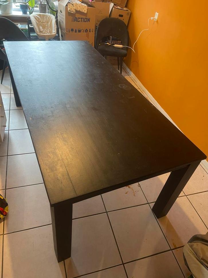 Houten Tafel - 210cm - zwart geverfd, Huis en Inrichting, Tafels | Eettafels, Gebruikt, 50 tot 100 cm, 200 cm of meer, Vijf personen of meer