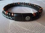 Mannen Armband van Rood Tijgeroog en Leer - XXL 23-24cm, Ophalen of Verzenden, Zo goed als nieuw, Rood, Leer