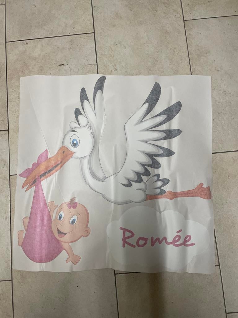 Ooievaar sticker met meisje (naam los), Kinderen en Baby's, Ophalen of Verzenden, Nieuw, Wanddecoratie