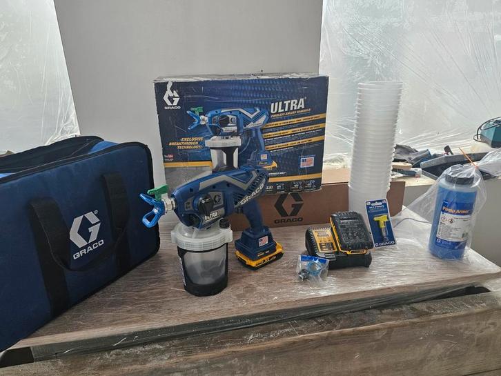 Graco Cordless Airless Verfspuit + Extra's, Doe-het-zelf en Verbouw, Gereedschap | Overige machines, Zo goed als nieuw, Ophalen of Verzenden