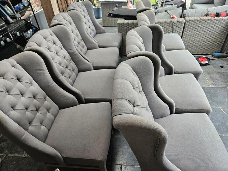 Klassieke Paco eetkamerstoelen, Huis en Inrichting, Stoelen, Zo goed als nieuw, Vijf, Zes of meer stoelen, Hout, Stof, Grijs, Ophalen