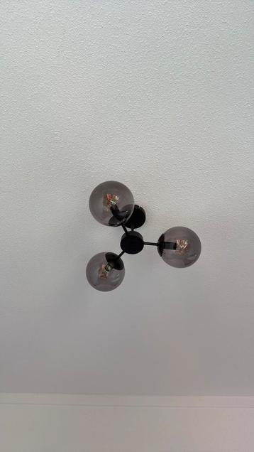 Lamp plafond zwart smoke glas