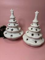 Set 2 kerstboom windlichten wit keramiek, Ophalen of Verzenden, Zo goed als nieuw