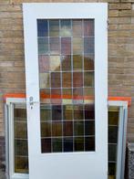 Oud getrokken glas in lood raam, Doe-het-zelf en Verbouw, Glas en Ramen, 120 tot 160 cm, Glas in lood, Ophalen of Verzenden, Minder dan 80 cm