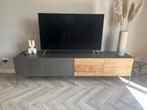 Tv-meubel hout en staal 221 cm, Ophalen, Teakhout, Zo goed als nieuw, 200 cm of meer