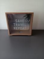 Spaarpot Save Travel Repeat – Houten lijstmodel, Ophalen of Verzenden, Nieuw, Hout, Overige thema's