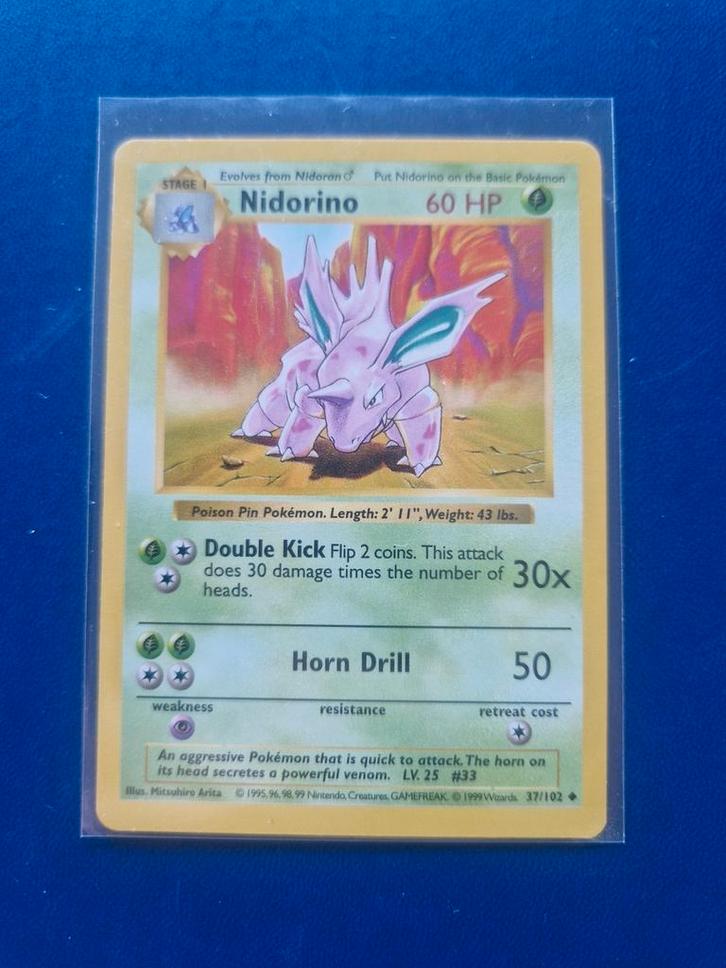 Pokemon Nidorino shadowless base set kaart, Hobby en Vrije tijd, Verzamelkaartspellen | Pokémon, Nieuw, Losse kaart, Ophalen of Verzenden