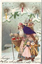 Kerstman ( met relief en zijde ), Verzenden, Voor 1920, Gelopen, Overige thema's