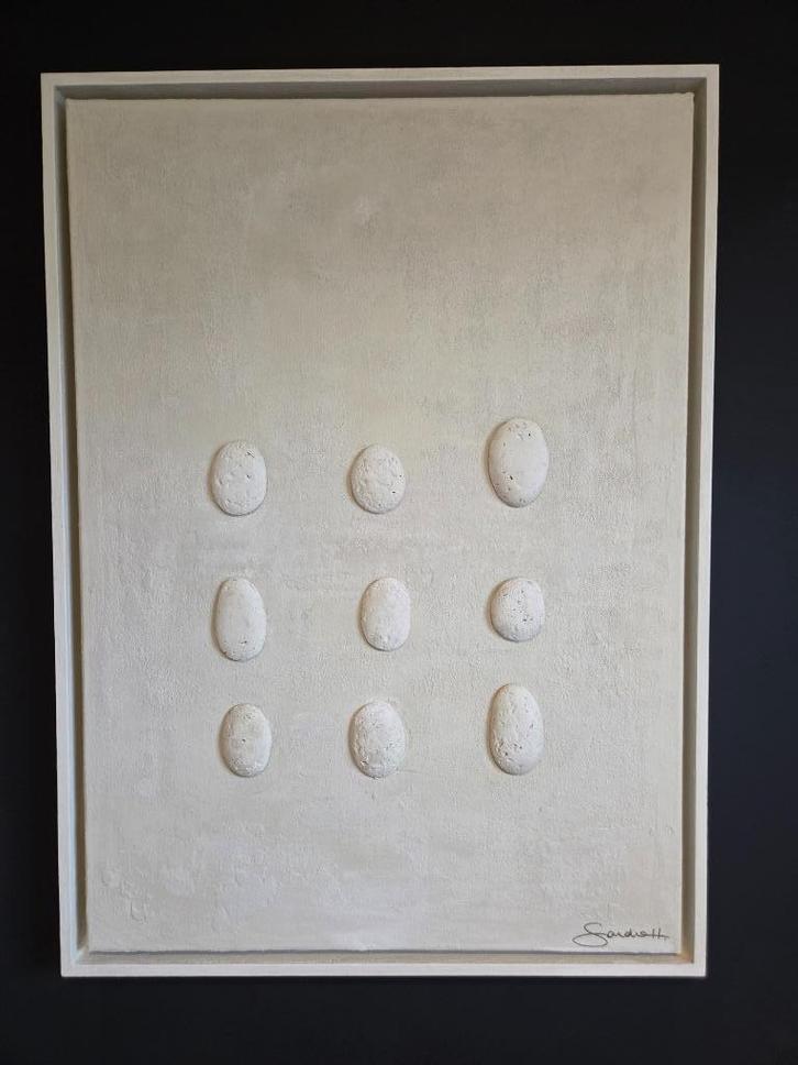 Origineel Werk Sandra Hapers "Ivory Grid 50x70 Japandi Stijl, Antiek en Kunst, Kunst | Schilderijen | Klassiek, Ophalen of Verzenden