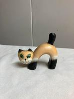 Houten poesje beeldje decoratie kat 8 cm, Verzenden