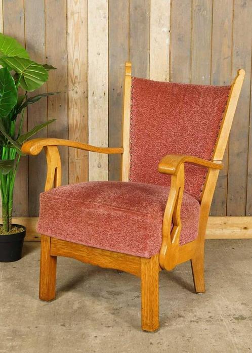 Oude oudroze vintage fauteuil uit de jaren 60, Huis en Inrichting, Fauteuils, Gebruikt, Hout, Stof, 50 tot 75 cm, Minder dan 75 cm