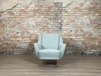 Fauteuil zacht groenblauw jaren ’50 bij TheReSales, Huis en Inrichting, Fauteuils, Hout, 75 tot 100 cm, Ophalen of Verzenden, Zo goed als nieuw